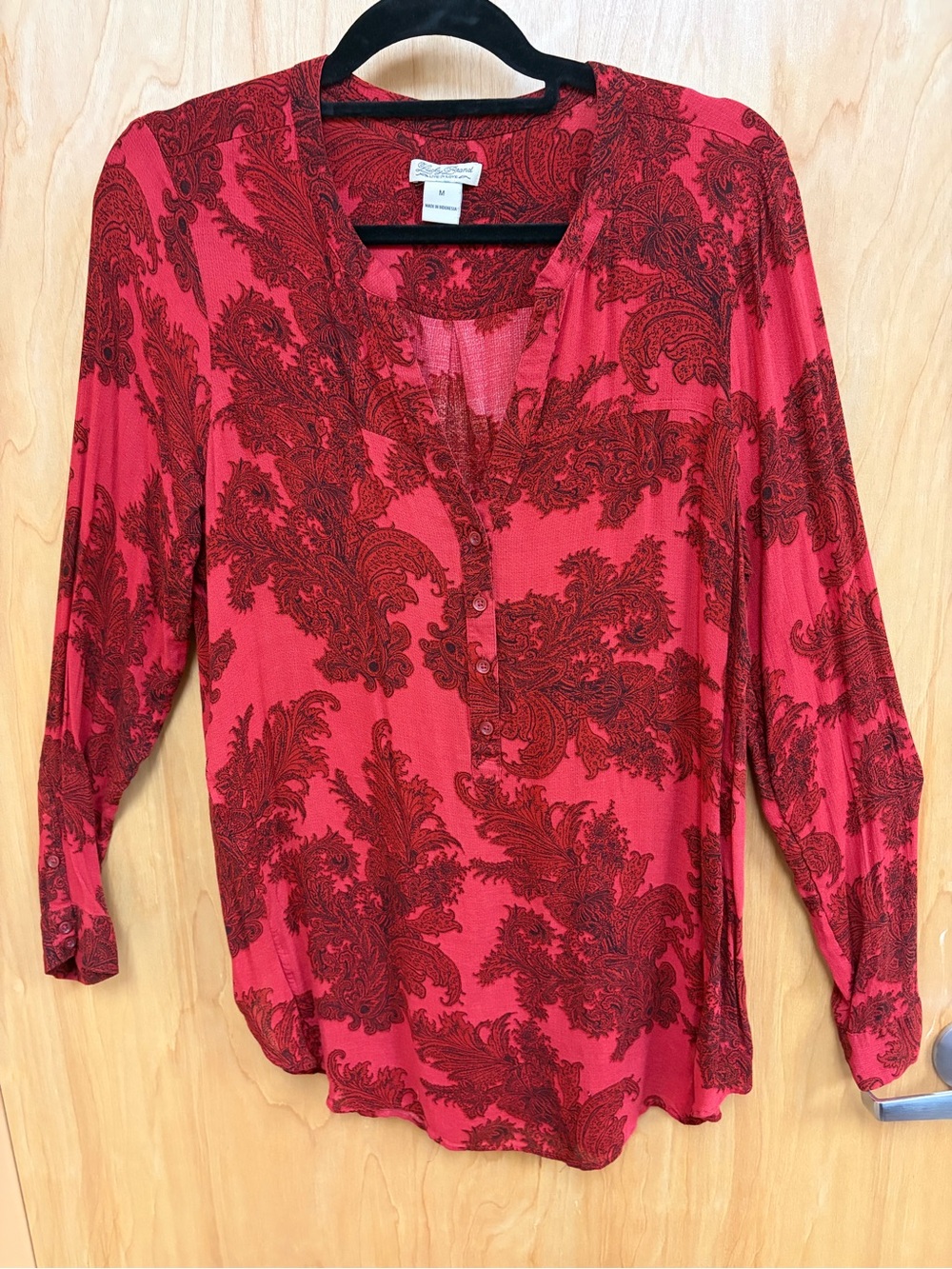 Lucky Red Paisley Print Long-Sleeve V-Neck Top